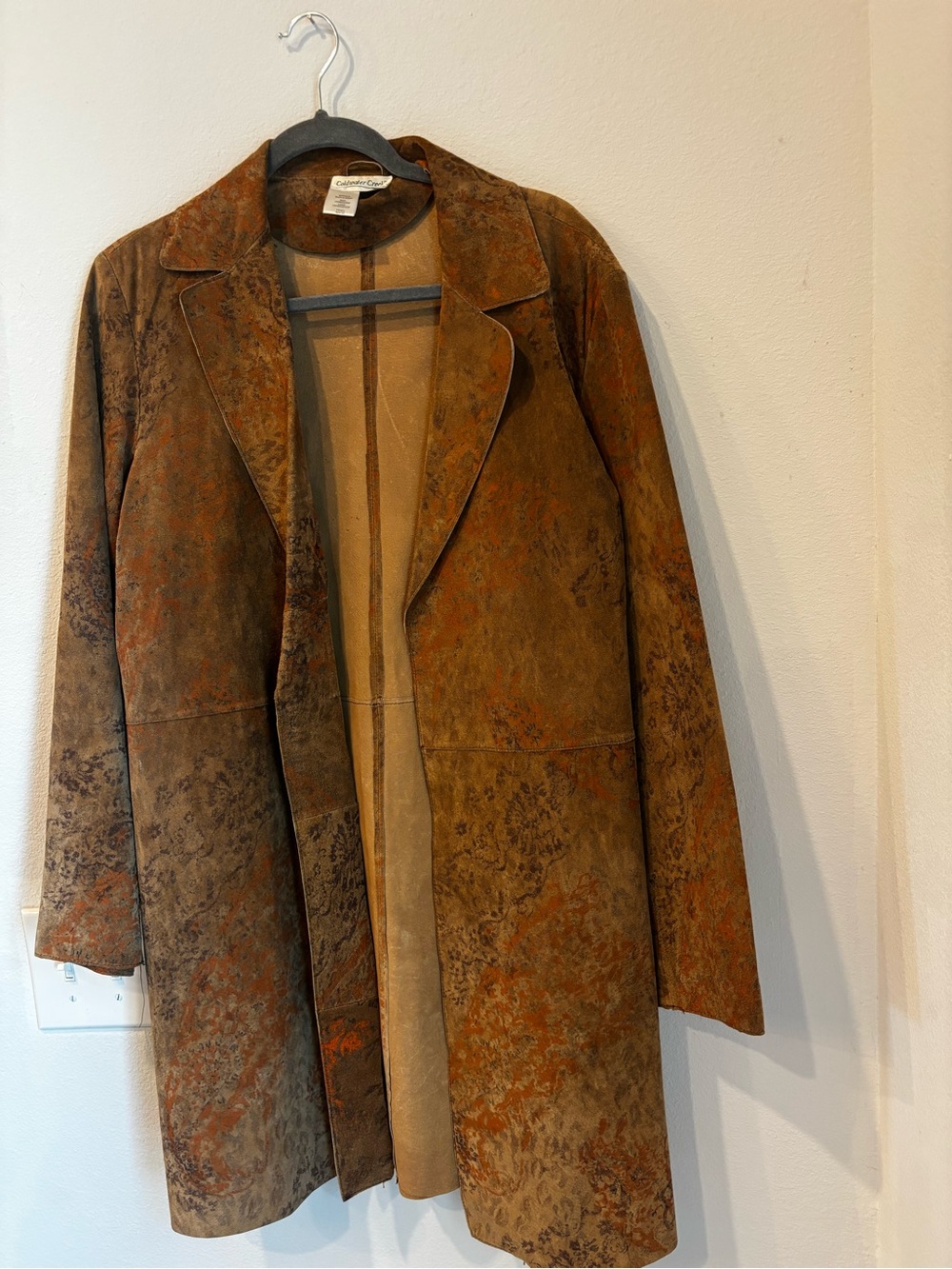 Coldwater Creek Brown Sueded Leather Long Coat